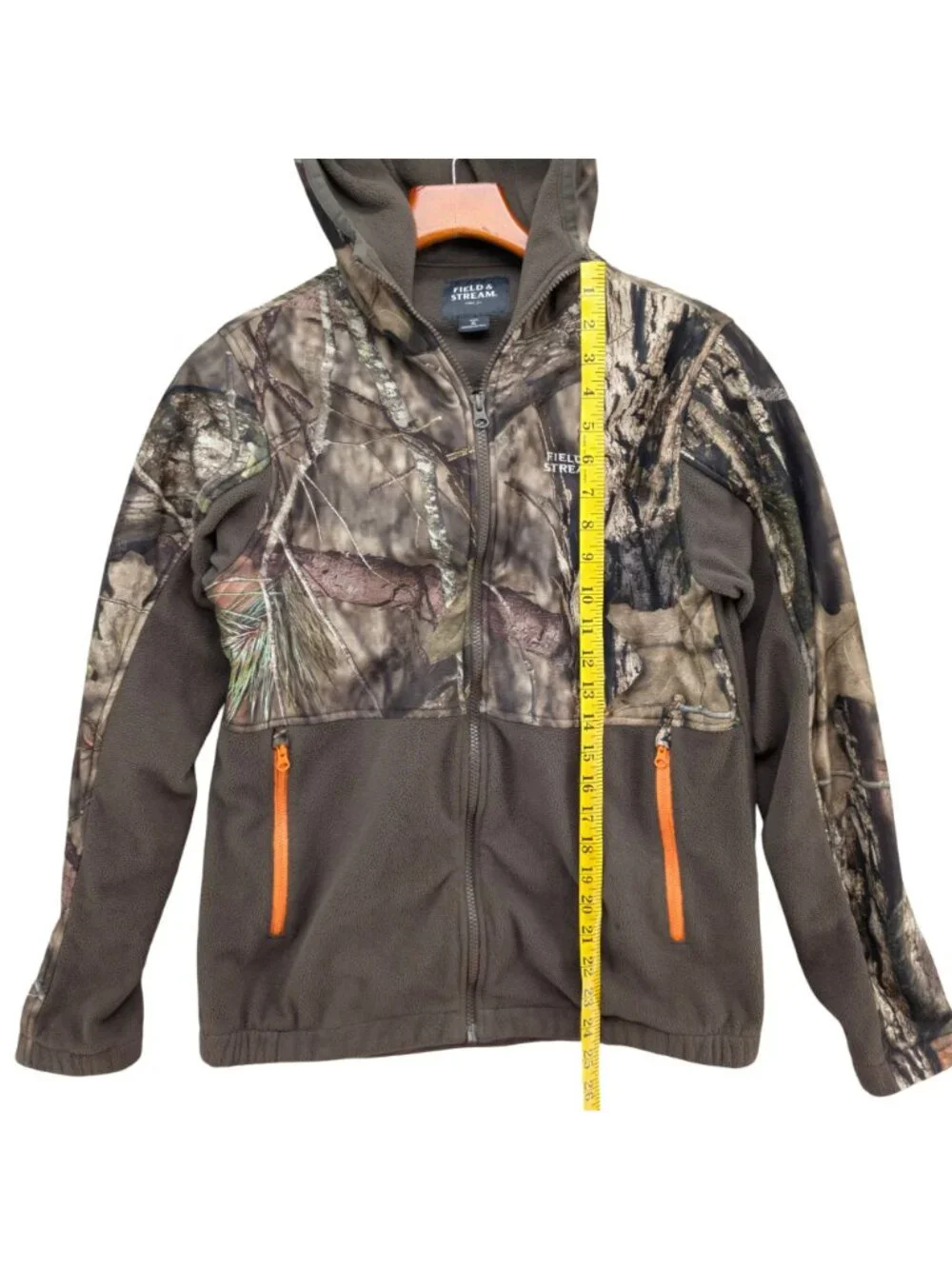 Field Stream Mossy Oak Jacket Boys Green Camo Full Zip Hooded Hunting Size XL
